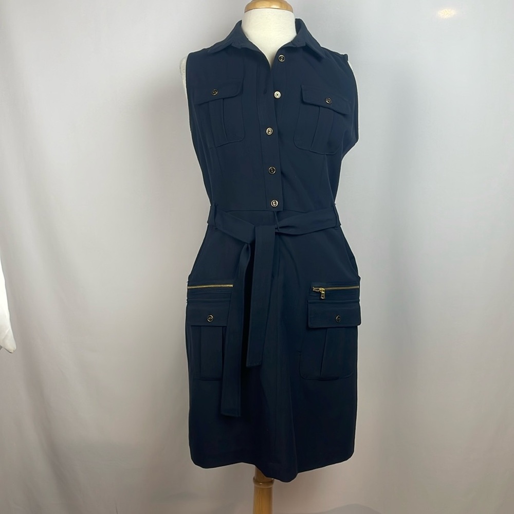 Sharagano Sleeveless Button Down Belted Dress